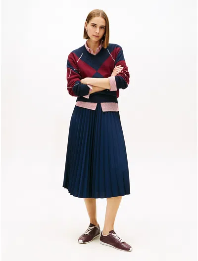 Tommy Hilfiger Pleated Crepe Twill Midi Skirt In Blue