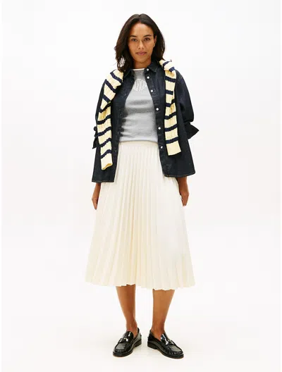 Tommy Hilfiger Pleated Crepe Twill Midi Skirt In White
