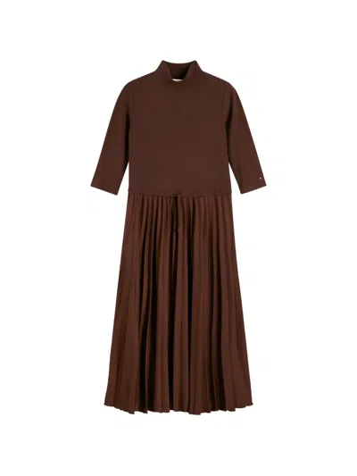 Tommy Hilfiger Pleated Drawstring-waist Midi Dress In Brown