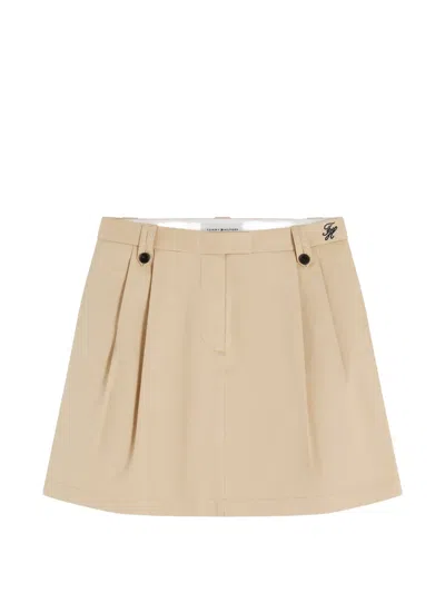 Tommy Hilfiger Pleated Embroidered Mini Skirt In Neutral