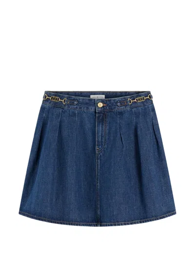 Tommy Hilfiger Pleated Logo-plaque Mini Skirt In Blue
