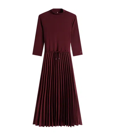 Tommy Hilfiger Pleated Midi Fit And Flare Dress In Red