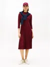 Tommy Hilfiger Pleated Mix Media Midi Dress In Burgundy