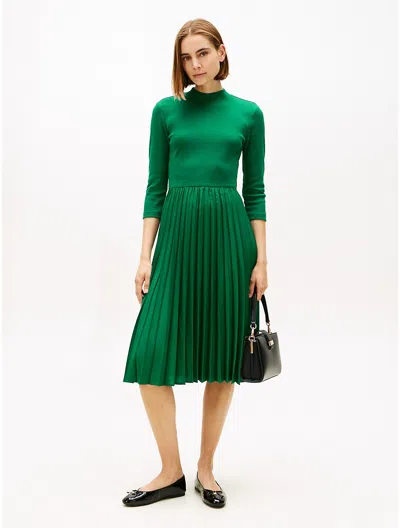 Tommy Hilfiger Pleated Mix Media Midi Dress In Green