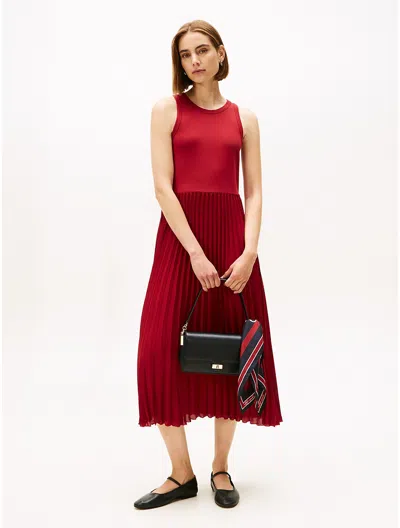 Tommy Hilfiger Pleated Mix Media Tank Dress In Red