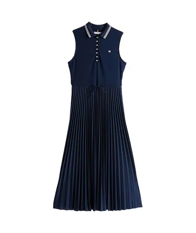 Tommy Hilfiger Pleated Sleeveless Maxi Polo Dress In Blue