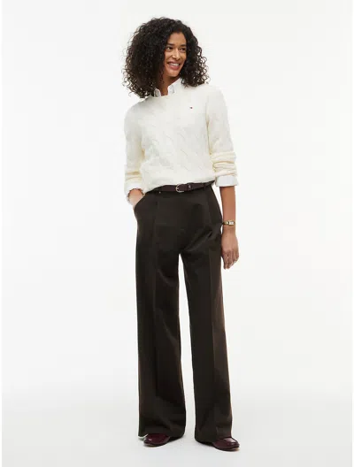Tommy Hilfiger Pleated Stretch Twill Wide Leg Pant In Chocolate
