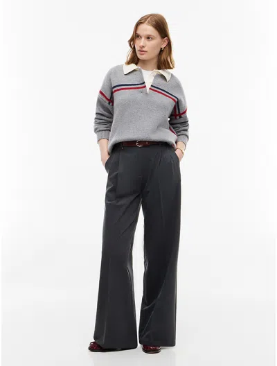 Tommy Hilfiger Pleated Stretch Twill Wide Leg Pant In Medium Grey Heather