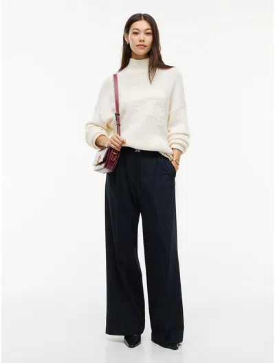 Tommy Hilfiger Pleated Stretch Twill Wide Leg Pant In Navy Pinstripe