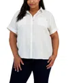 Tommy Hilfiger Plus Size 100% Linen Camp Shirt In Bright White