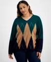 Tommy Hilfiger Plus Size Argyle Colorblocked Sweater In Forest Multi