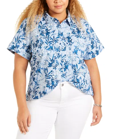 Tommy Hilfiger Plus Size Camp Shirt In Blue Multi