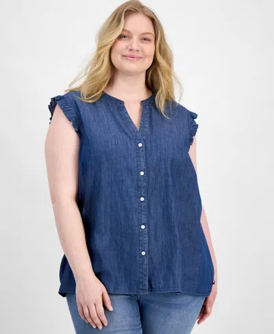 Tommy Hilfiger Plus Size Chambray Ruffle-cuff Shirt
