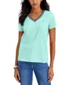 Tommy Hilfiger Women's Striped V-neck Short-sleeve T-shirt In Crã¨me De Menthe