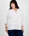 TOMMY HILFIGER PLUS SIZE COTTON METALLIC CLIP-DOT POPOVER TUNIC, EXCLUSIVELY AT MACY'S