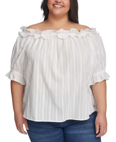 Tommy Hilfiger Plus Size Cotton Off-the-shoulder Top In Bright White