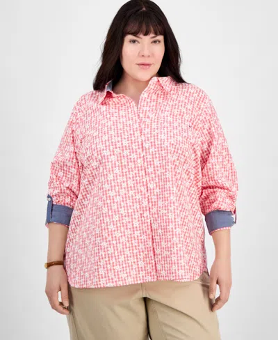 Tommy Hilfiger Plus Size Cotton Paisley-print Utility Shirt In Pink