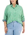 Tommy Hilfiger Plus Size Cotton Paisley-print Utility Shirt In Green