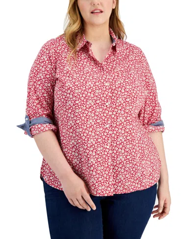 Tommy Hilfiger Plus Size Cotton Paisley-print Utility Shirt In Red