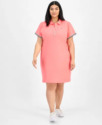 Tommy Hilfiger Plus Size Cotton Puff-sleeve Polo Dress In Sherbert