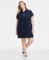 Tommy Hilfiger Plus Size Cotton Puff-sleeve Polo Dress In Sky Cap Multi