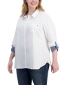 TOMMY HILFIGER PLUS SIZE COTTON ROLL-TAB SHIRT