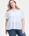 Tommy Hilfiger Plus Size Cotton Shadow-striped Camp Shirt In Dby Strp Cmp Shrt