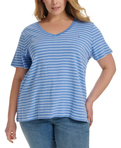 Tommy Hilfiger Plus Size Cotton Striped T-shirt, Created For Macy's In Bay Combo