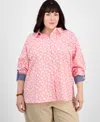 Tommy Hilfiger Plus Size Cotton Paisley-print Utility Shirt In Pink