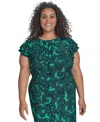 Tommy Hilfiger Plus Size Dotty Hibiscus Flutter-sleeve Dress In Parakeet Sky Captain