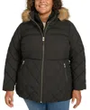 Tommy Hilfiger Plus Size Faux-fur-trim Hooded Puffer Coat, Created For Macy's