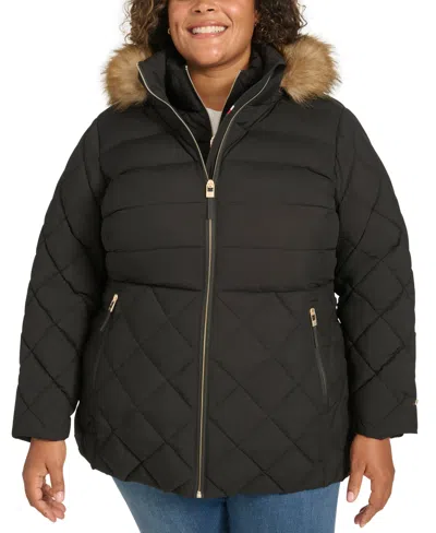 Tommy Hilfiger Plus Size Faux-fur-trim Hooded Puffer Coat, Created For Macy's