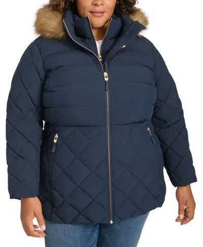 Tommy Hilfiger Plus Size Faux-fur-trim Hooded Puffer Coat, Created For Macy's