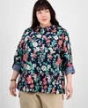 Tommy Hilfiger Plus Size Cotton Paisley-print Utility Shirt In Sky Captain Multi