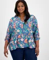 Tommy Hilfiger Plus Size Floral-print Popover Tunic, Exclusively At Macy's In Blue Multi