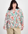 Tommy Hilfiger Plus Size Floral-print Popover Tunic, Exclusively At Macy's In Ivory Multi