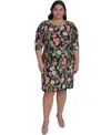 Tommy Hilfiger Plus Size Floral-print Shift Dress In Black Multi
