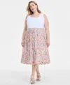 Tommy Hilfiger Plus Size Floral-print-skirt Sleeveless Dress In White Multi