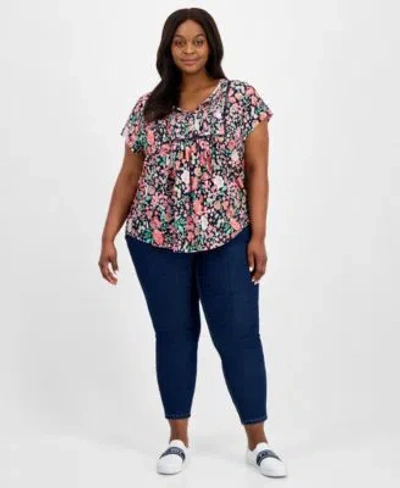 Tommy Hilfiger Plus Size Floral Print Top Cargo Pants Exclusively At Macys In Sky Captain Multi