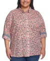 TOMMY HILFIGER PLUS SIZE FLORAL ROLL-TAB BUTTON-UP SHIRT