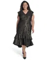 Tommy Hilfiger Plus Size Flutter Foil Midi Dress In Black