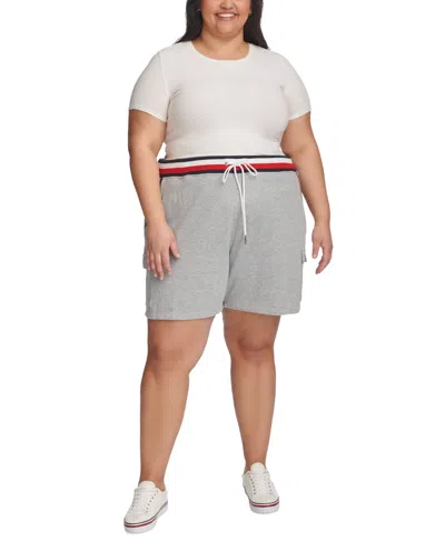 Tommy Hilfiger Plus Size Global Waistband Pull-on Shorts In Stone Grey Heather