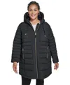 Tommy Hilfiger Plus Size Hooded Packable Puffer Coat In Black