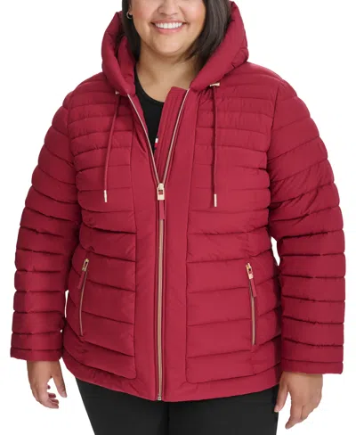 Tommy Hilfiger Plus Size Hooded Packable Puffer Coat, Created For Macy's In Rouge
