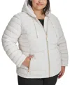 Tommy Hilfiger Plus Size Hooded Packable Puffer Coat, Created For Macy's In White Sand