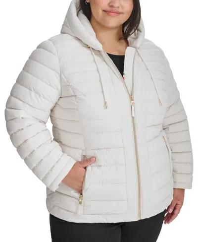 Tommy Hilfiger Plus Size Hooded Packable Puffer Coat, Created For Macy's In White Sand