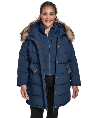 Tommy Hilfiger Plus Size Hooded Puffer Coat In Blue