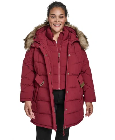 Tommy Hilfiger Plus Size Hooded Puffer Coat In Red