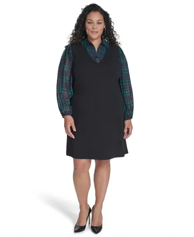 TOMMY HILFIGER PLUS SIZE LONG SLEEVE A-LINE DRESS