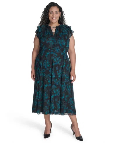Tommy Hilfiger Plus Size Long Sleeve Midi Dress In Multi
